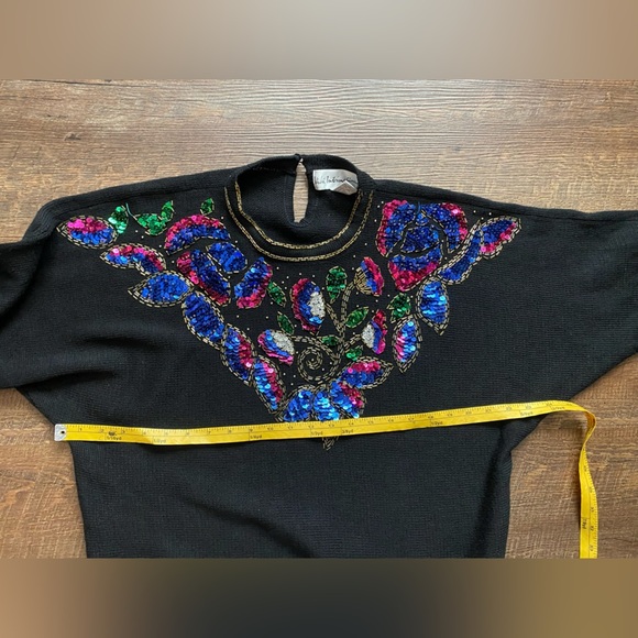 VICKI INTERNATIONAL sequin bedazzled vintage sweater glam granny party MINT sz M - Picture 11 of 13